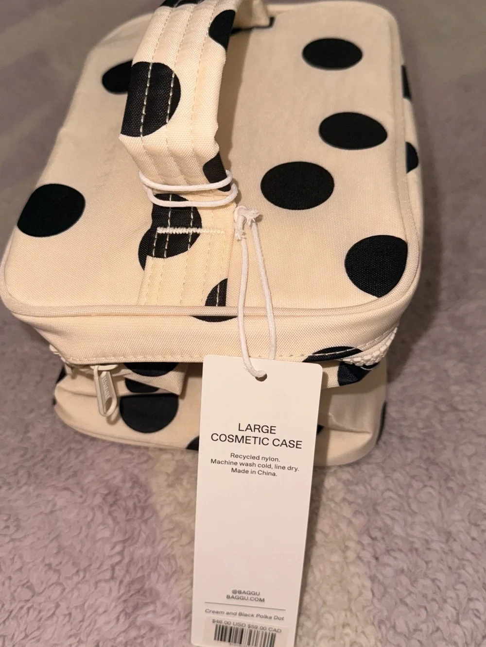 BAGGU Cream Cosmetic Case with Black Polka Dots